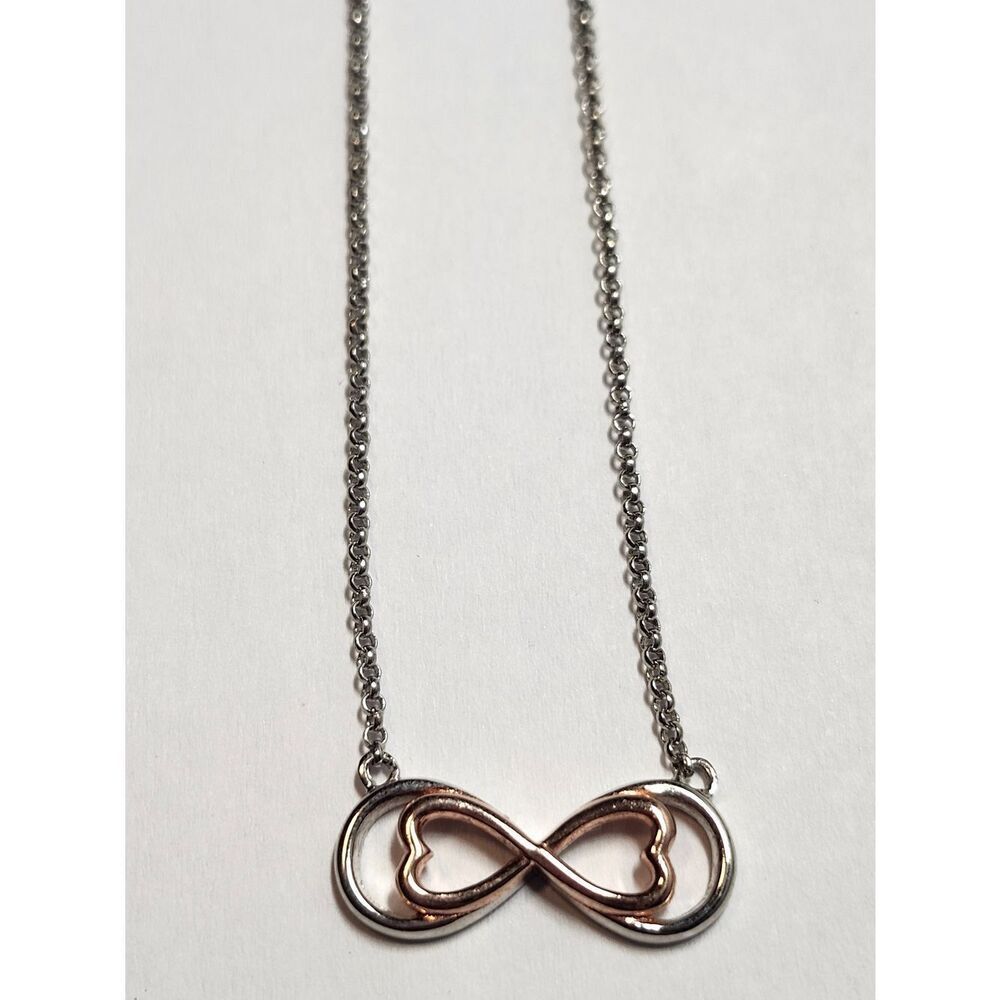 Infinity Heart Necklace Sterling Silver Rose Gold Over Sterling 925 17" Length